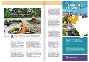 Image of Site Selection Magazine's July 2023 edition story on Upstate SC called "A Southern Recipe for a Sustainable Lifestyle."