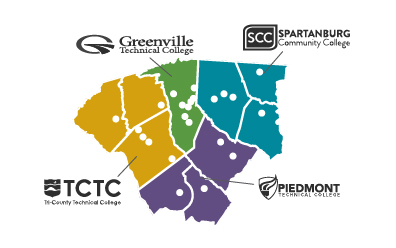 Upstate South Carolina's four technical colleges: Greenville Technical College, Spartanburg Community College, Tri-County Technical College and Piedmont Technical College