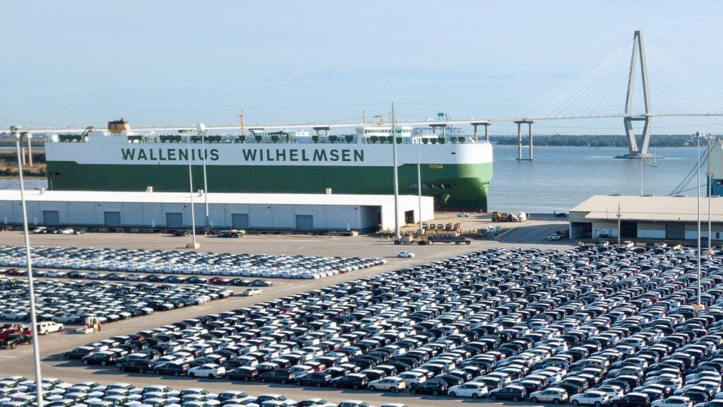 South Carolina's Port of Charleston, where thousands of cars wait to ship out.