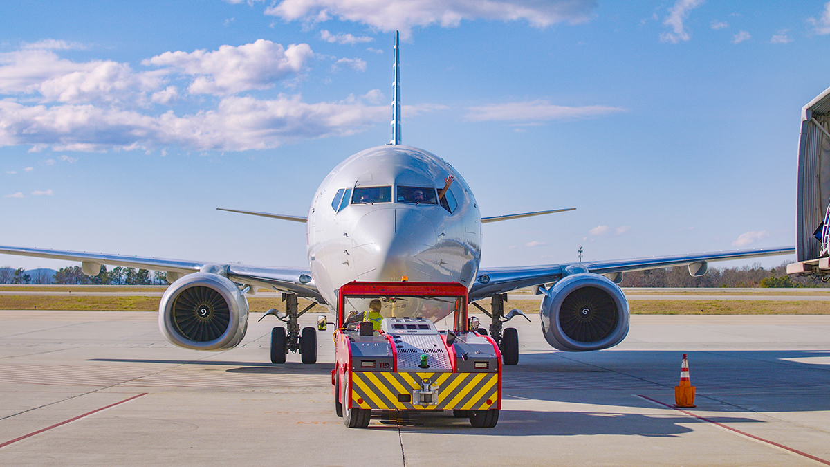 A plane at Greenville-Spartanburg International Airport (GSP)