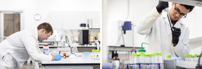 Pictures of Zylö Therapeutics scientists working in laboratory.